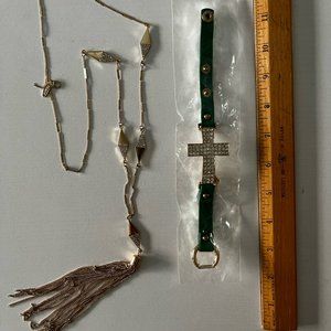 New never worn bundle tassel necklace and cross bracelet